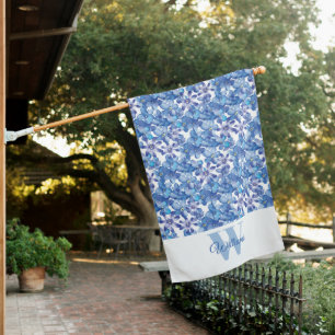 Monogram Blue Botanical Floral House Flag