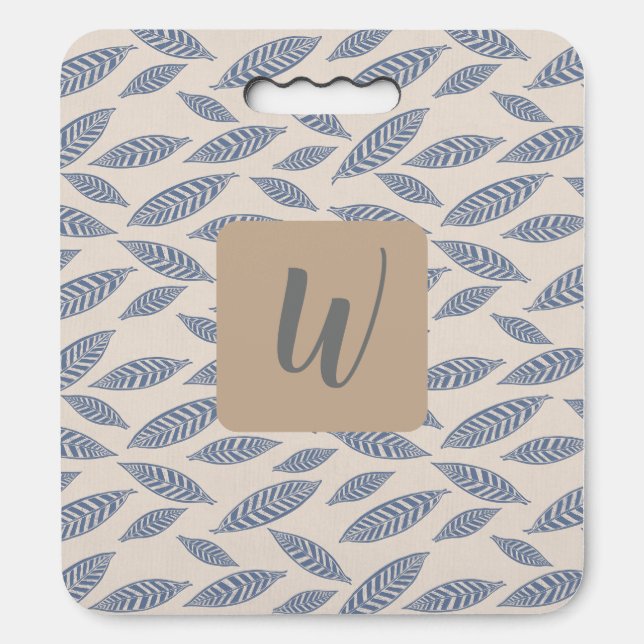Monogram Blue Botanical Leaf Stadium Seat Cushion (Front Vertical)