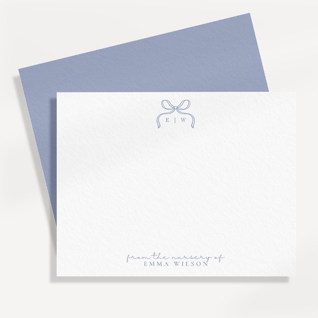 Monogram Blue Bow Nursery Note Card (Creator Uploaded)