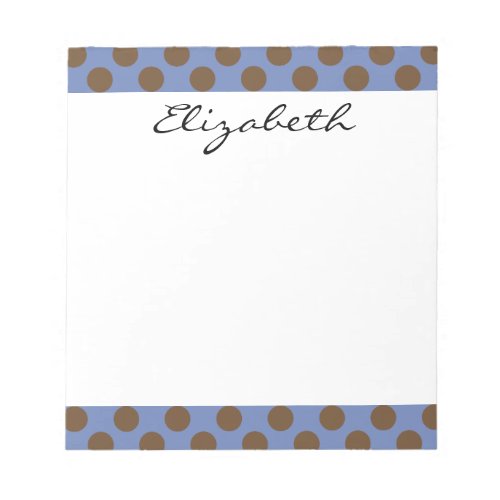 Monogram Blue Brown Cute Chic Polka Dot Pattern Notepad