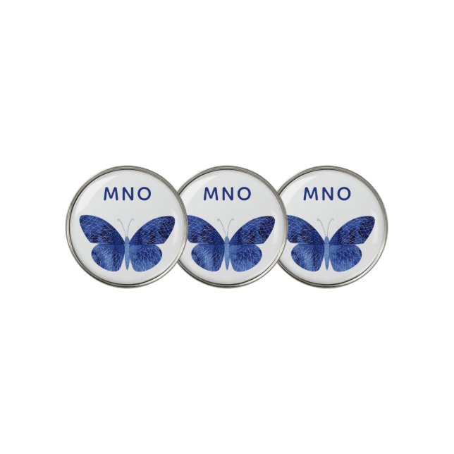 Monogram Blue Butterfly Watercolor Golf Ball Marker (3 Up)