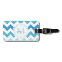 Monogram Blue Chevron Luggage Tag