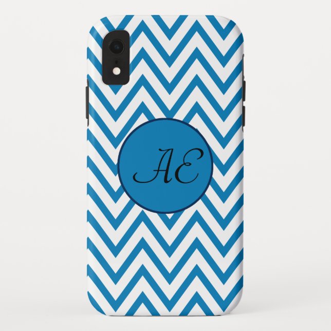 Monogram Blue Chevron Modern Case-Mate iPhone Case (Back)