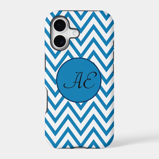 Monogram Blue Chevron Modern Case-Mate iPhone Case (Back)