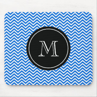 Monogram Blue Chevron Pattern Mouse Pad