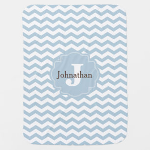Monogram Blue Chevron Zigzag Custom Baby Blanket