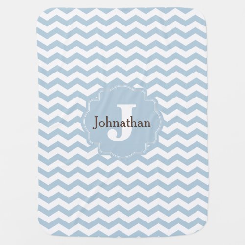 Monogram Blue Chevron Zigzag Custom Baby Blanket