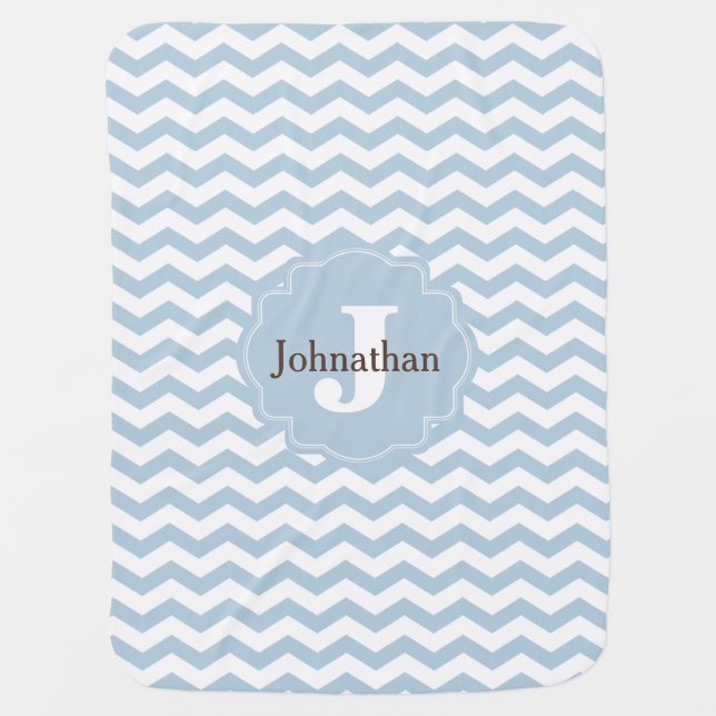 Monogram Blue Chevron Zigzag Custom Baby Blanket (Front)