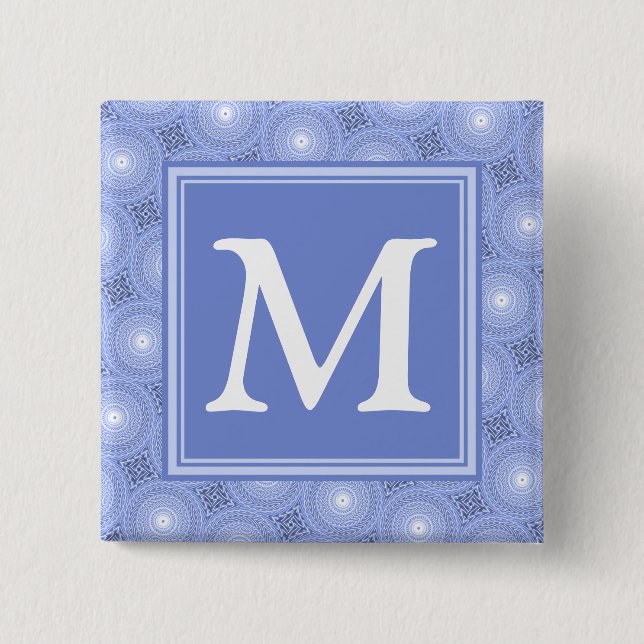 monogram blue circles pattern button (Front)