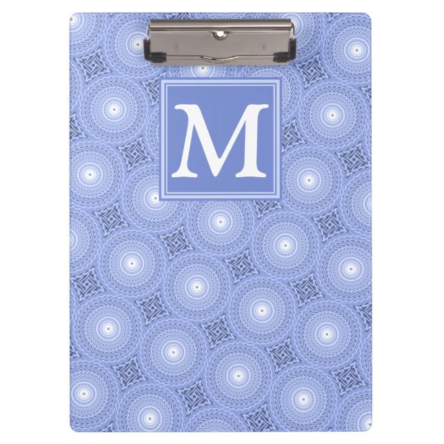 Monogram blue circles pattern clipboard (Front)