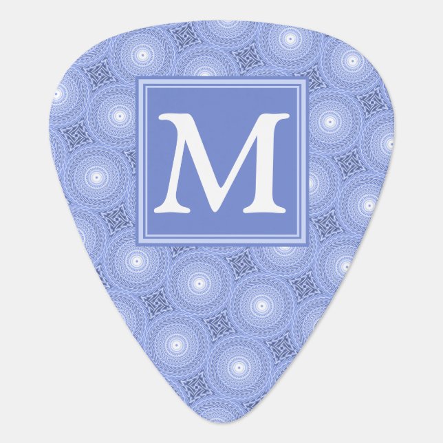 Monogram blue circles pattern guitar pick (Front)