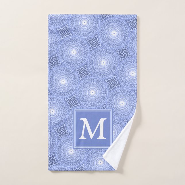Monogram blue circles pattern hand towel  (Hand Towel)