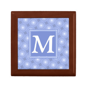 Monogram blue circles pattern jewelry box