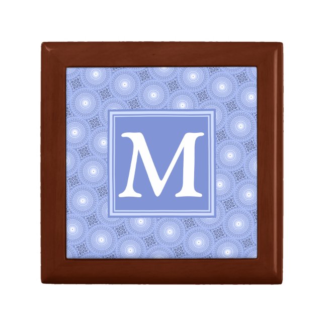 Monogram blue circles pattern jewelry box (Front)