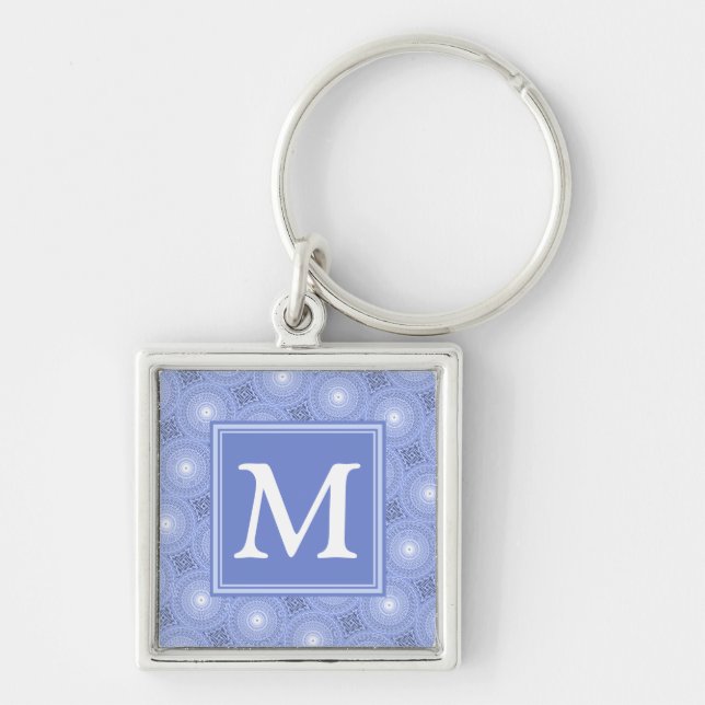 Monogram blue circles pattern keychain (Front)