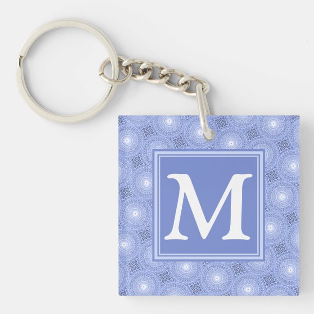 Monogram blue circles pattern keychain (Front)