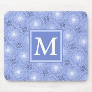 Monogram blue circles pattern mouse pad