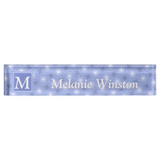 Monogram blue circles pattern name plate (Front)