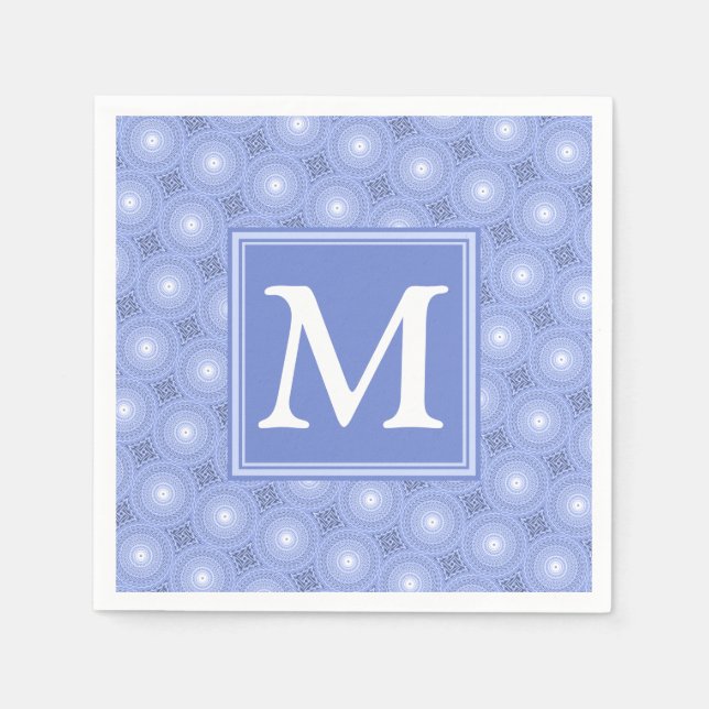 Monogram blue circles pattern napkins (Front)