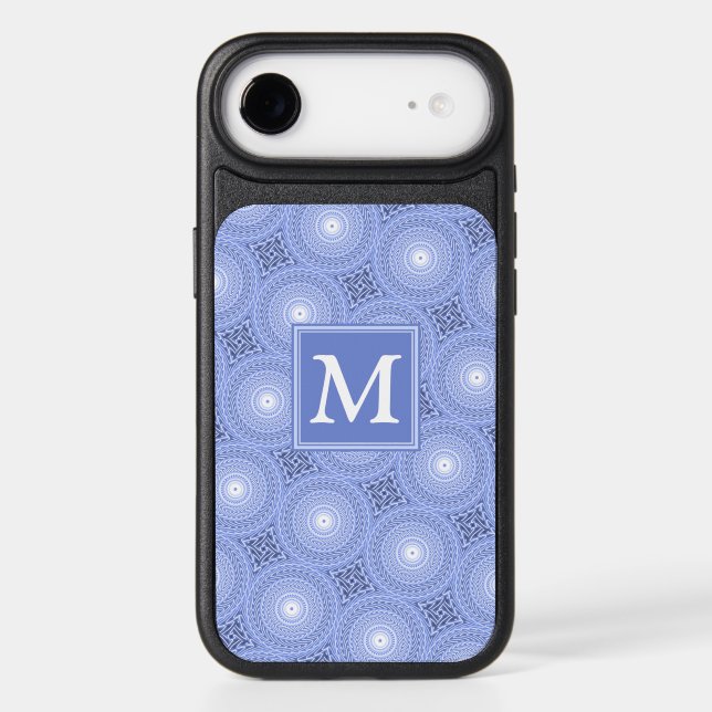 Monogram blue circles pattern OtterBox iPhone case (Back)