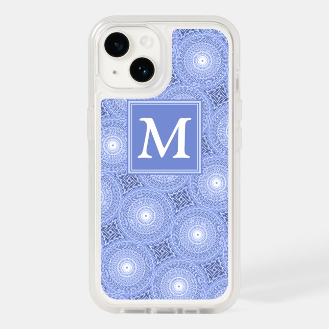 Monogram blue circles pattern OtterBox iPhone case (Back)