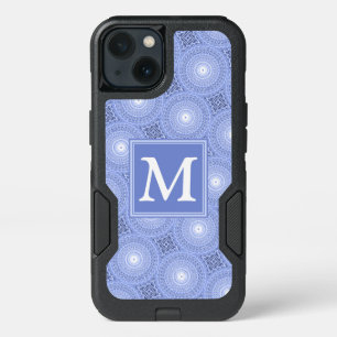 Monogram blue circles pattern iPhone 13 case