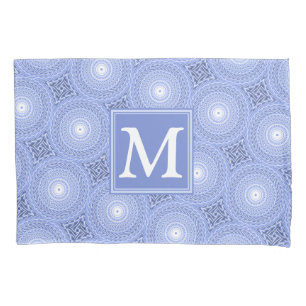 Monogram blue circles pattern pillow case