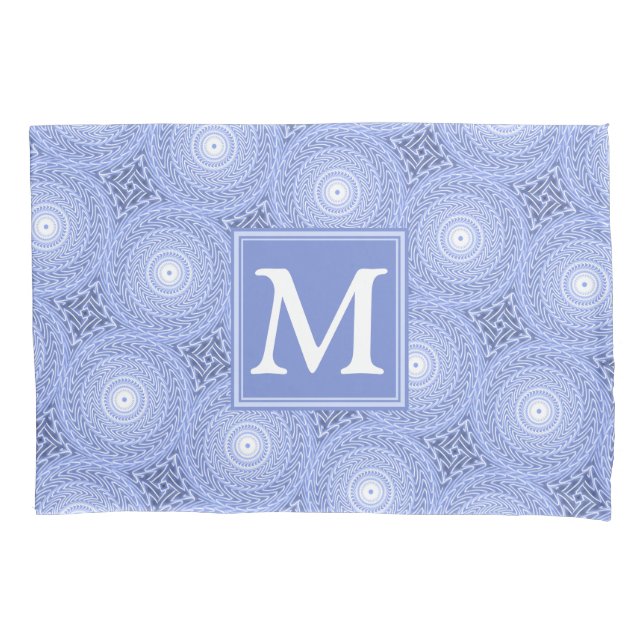 Monogram blue circles pattern pillow case (Front)