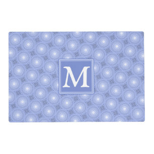 Monogram blue circles pattern placemat
