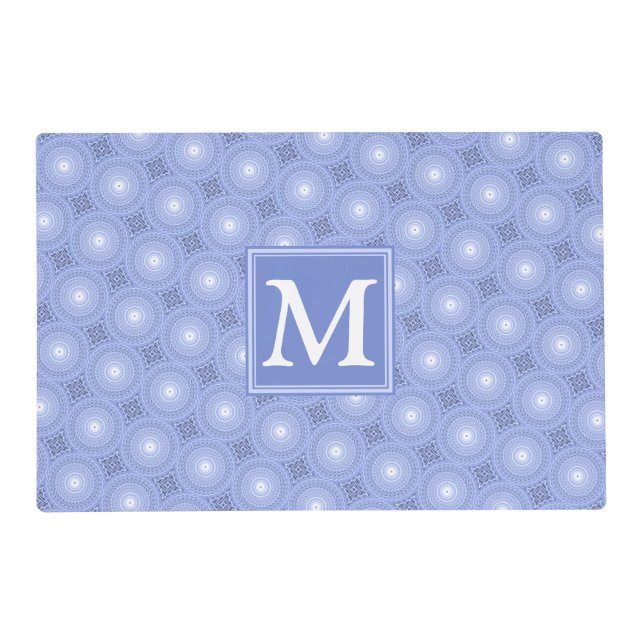 Monogram blue circles pattern placemat (Front)