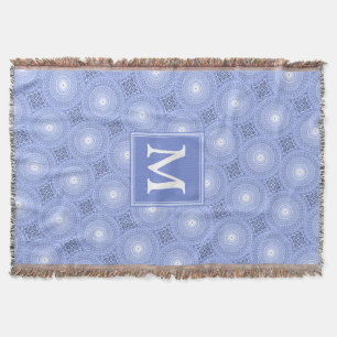 Monogram blue circles pattern throw blanket