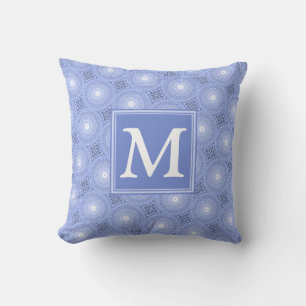 Monogram blue circles pattern throw pillow