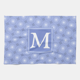 Monogram blue circles pattern towel