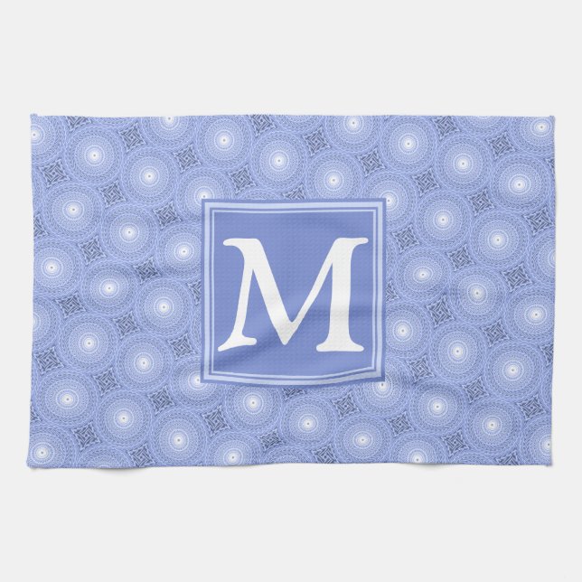 Monogram blue circles pattern towel (Horizontal)