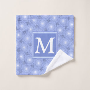 Monogram blue circles pattern wash cloth