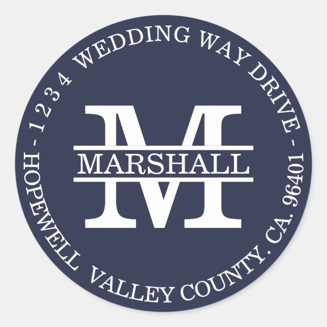 Monogram Blue Circular Return Address Label (Front)