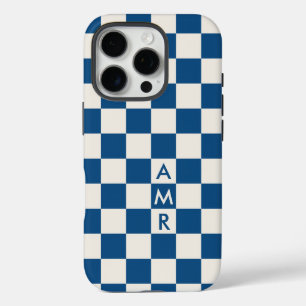 Monogram Blue Cream Checkered Pattern iPhone 16 Pro Case