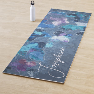 Monogram blue cyan purple butterfly pattern yoga mat