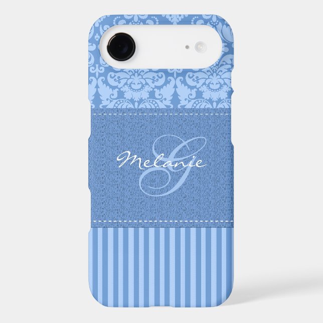 Monogram Blue Damask Stripe iPhone 5 Vibe Case (Back)