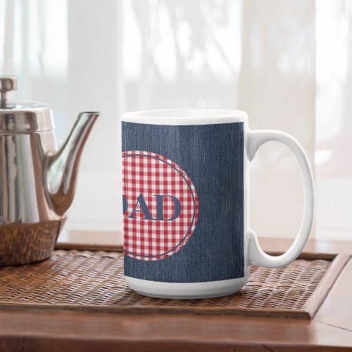 Monogram Blue Denim Red White Gingham Check 15oz Coffee Mug