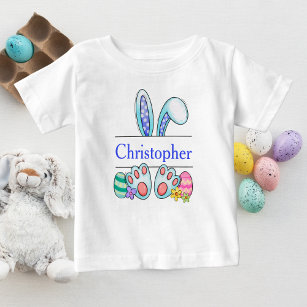 Monogram Blue Easter Bunny Baby Boy's Easter Baby Baby T-Shirt