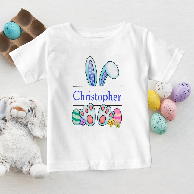 Monogram Blue Easter Bunny Baby Boy's Easter Baby Baby T-Shirt (Creator Uploaded)