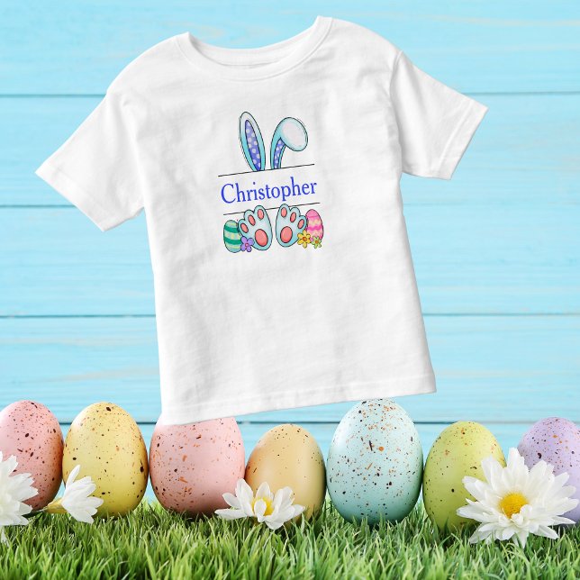 Monogram Blue Easter Bunny Toddler Boy's Easter  Toddler T-shirt (Creator Uploaded)