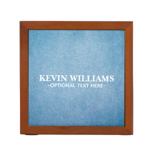 Monogram Blue Faux Leather Texture design Desk Organizer