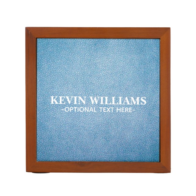 Monogram Blue Faux Leather Texture design Desk Organizer (Front)