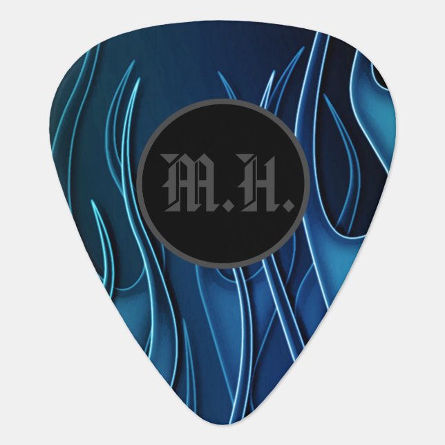 Monogram Blue Flames Guitar Pick (Front)