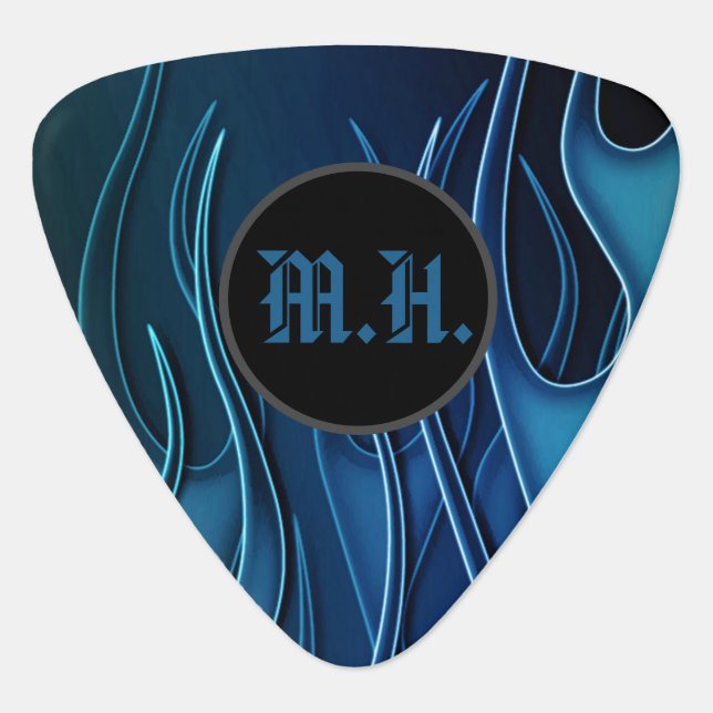 Monogram Blue Flames Triangle Guitar Pick (Front)