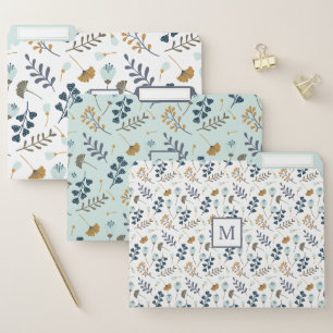 Monogram Blue Floral Botanical Pattern File Folder