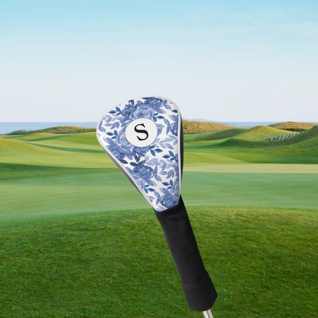 Monogram Blue Floral  Golf Head Cover (Creator Uploaded)