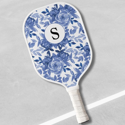 Monogram Blue Floral  Pickleball Paddle